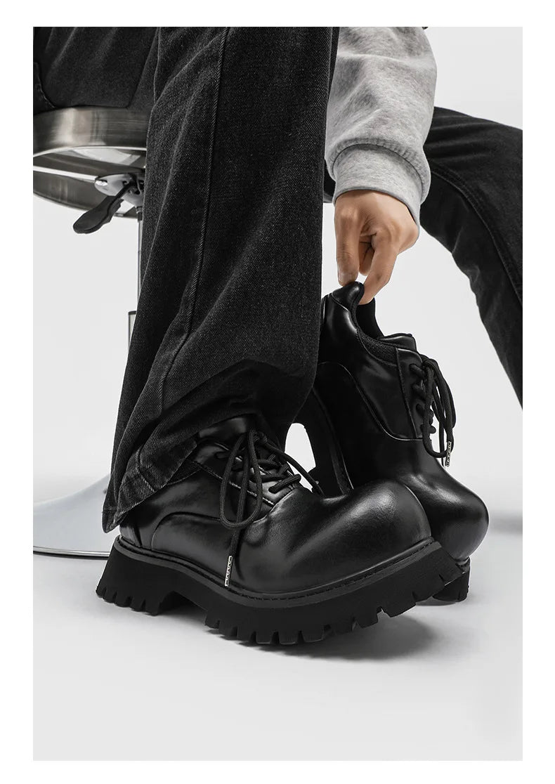 Upturned Head Platform Soles Men's and Women's Niche Couples Casual Genuine Leather Functional Wind High Street Derby Shoes