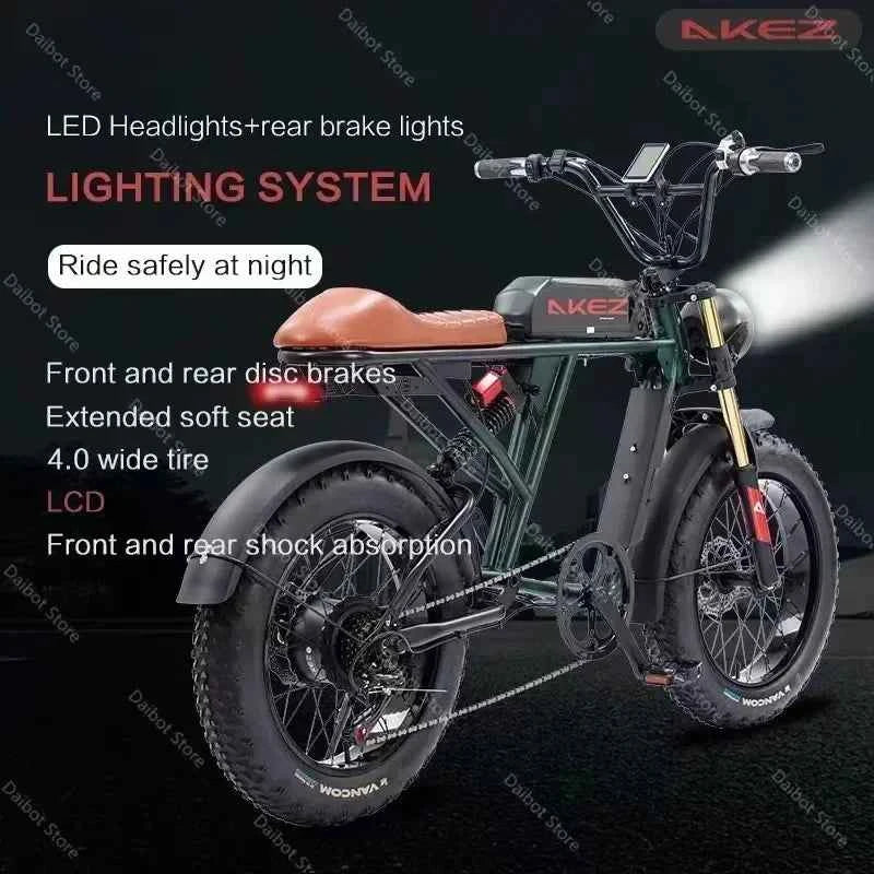 Mountain Adult Akez Electric Bicycler 1500W motor 48V 36AH Removable lithium Battery E bike 20 inch Tire Off-road Electric Bike
