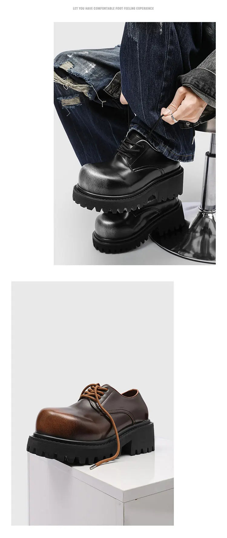 Retro Thick Bottom Heightening Derby Men's Autumn Large Head Work Boot Low Help Yellow Boots Casual Shoes Breathable Synthetic