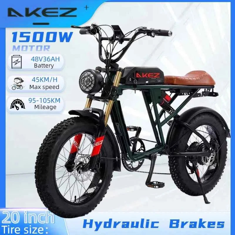 Mountain Adult Akez Electric Bicycler 1500W motor 48V 36AH Removable lithium Battery E bike 20 inch Tire Off-road Electric Bike