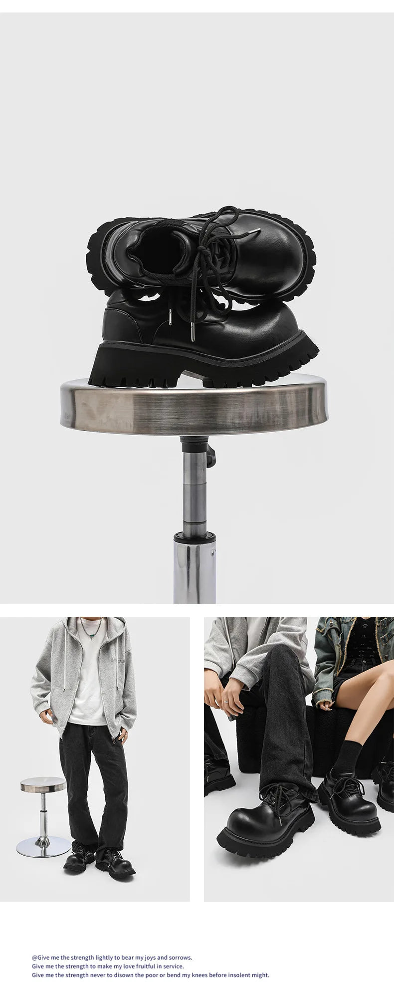 Upturned Head Platform Soles Men's and Women's Niche Couples Casual Genuine Leather Functional Wind High Street Derby Shoes