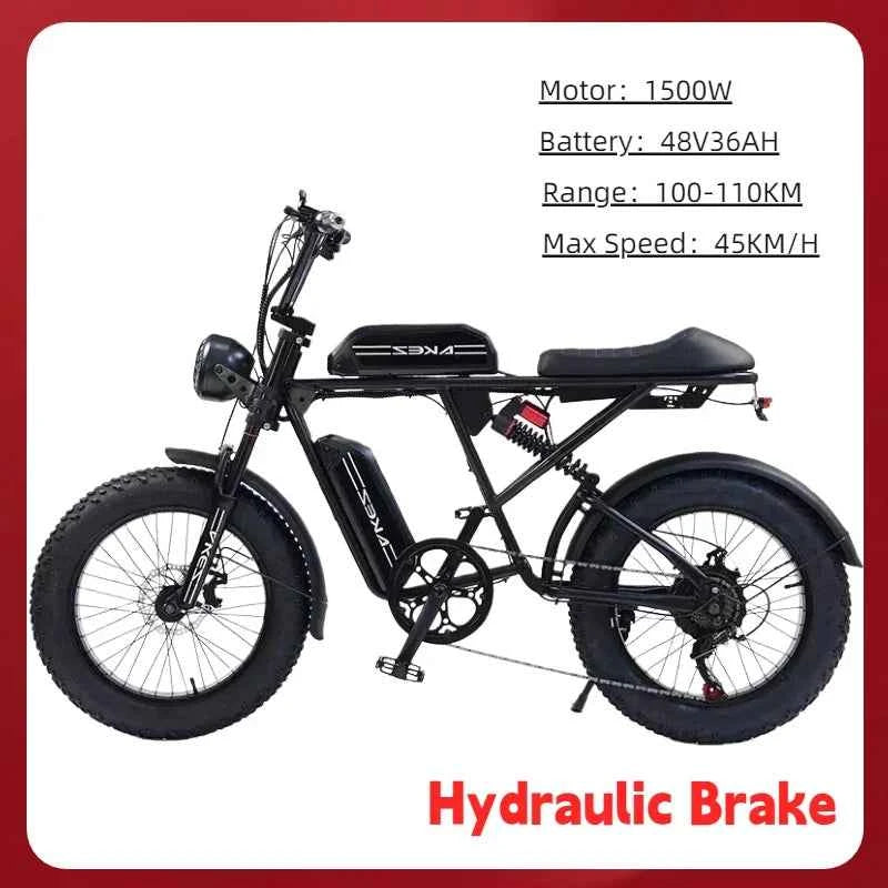 Mountain Adult Akez Electric Bicycler 1500W motor 48V 36AH Removable lithium Battery E bike 20 inch Tire Off-road Electric Bike