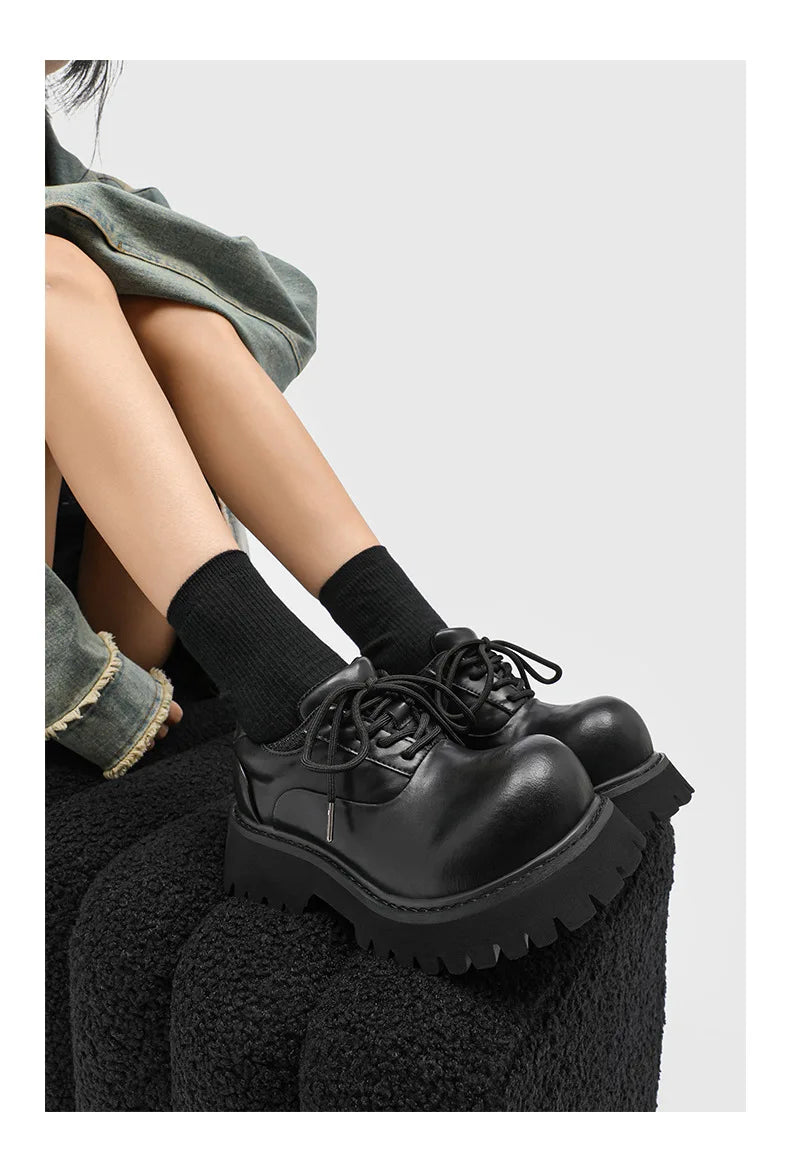 Upturned Head Platform Soles Men's and Women's Niche Couples Casual Genuine Leather Functional Wind High Street Derby Shoes