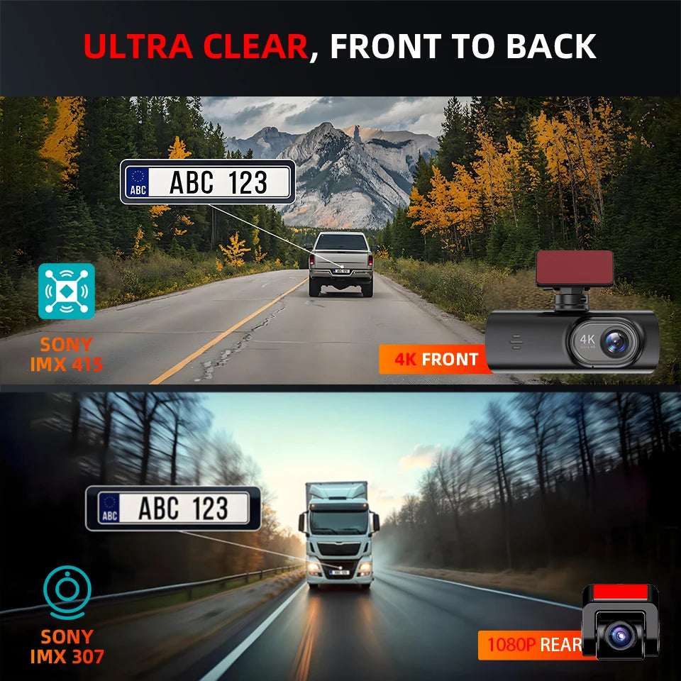 4K Dash Cam Ultra HD Night Vision Loop Recording Supports Built-in WiFi APP Control Optional 1080P Rear Camera