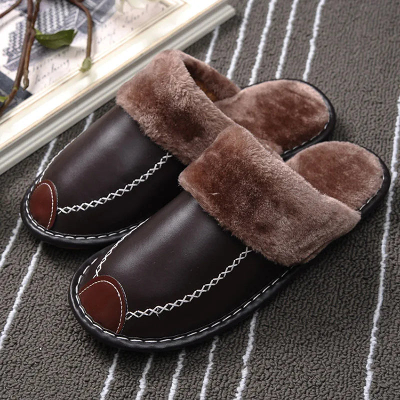 Women Slipper for Winter Fashion Leather Shoes Indoor Use Plus Size Men Warm Furry Slippers Home Slippers Women Shoes WSH3769
