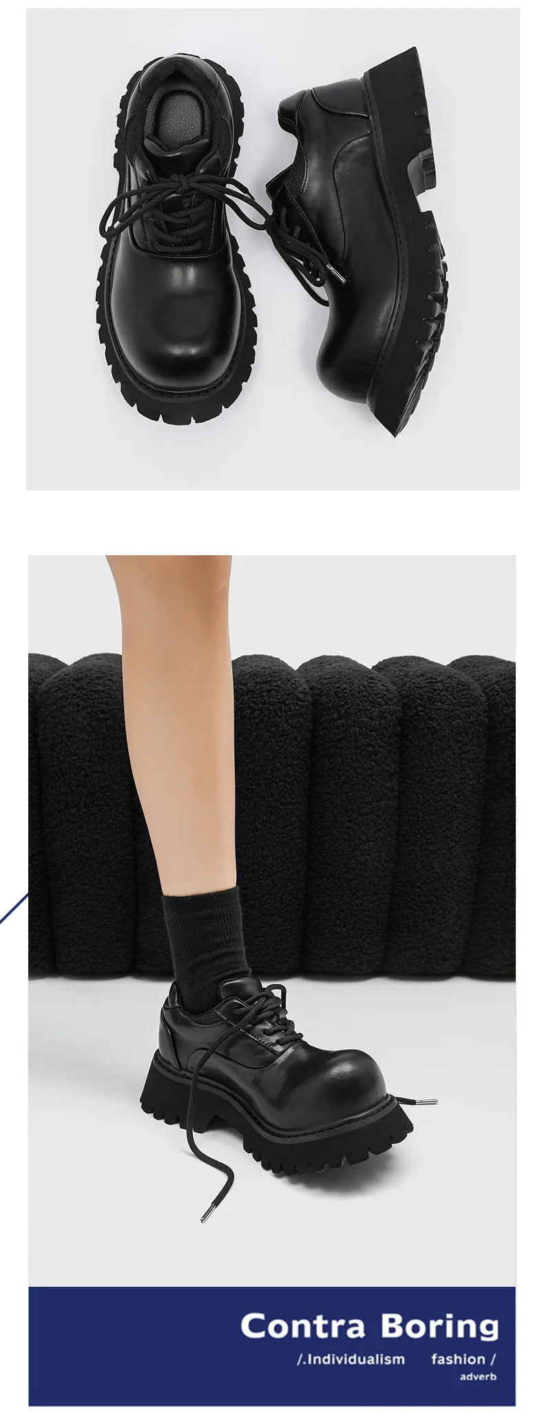 Upturned Head Platform Soles Men's and Women's Niche Couples Casual Genuine Leather Functional Wind High Street Derby Shoes