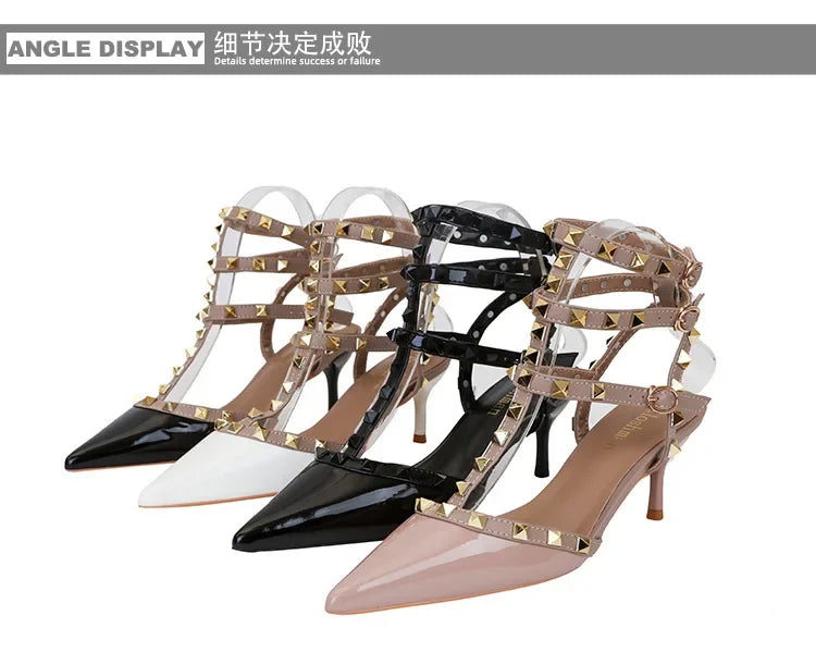 Designer Narrow Band Buckle Strap Pumps Women Sexy Pointed Toe Thin Heels Wedding Banquet Dress Mule Ladies Shoes Zapatos Mujer