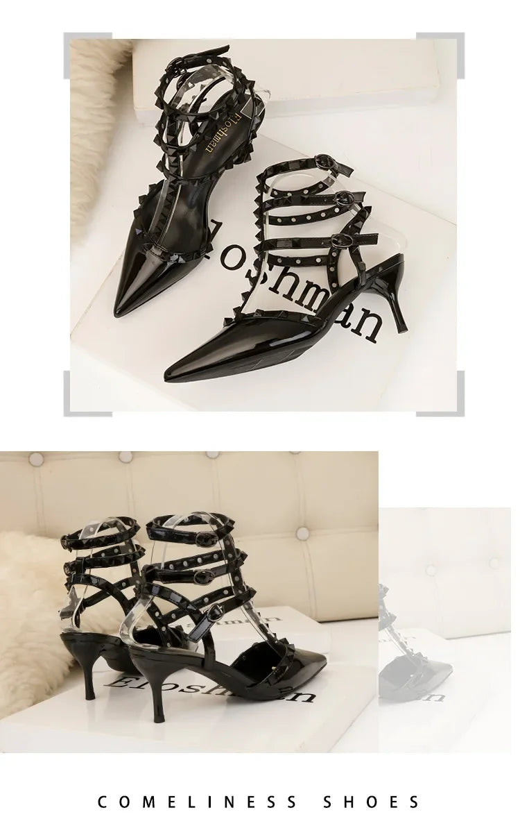 Designer Narrow Band Buckle Strap Pumps Women Sexy Pointed Toe Thin Heels Wedding Banquet Dress Mule Ladies Shoes Zapatos Mujer