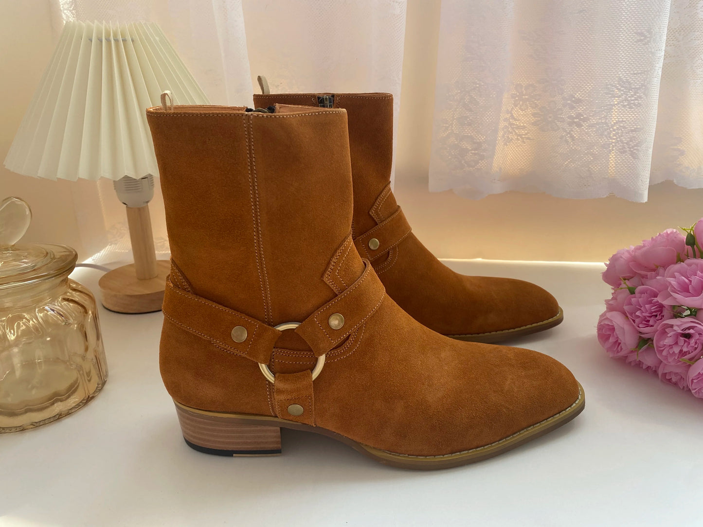 Autumn Brown Ankle Boots Men Catwalk Brown Genuine Leather Ankle Short Boots Designer Handmade British Style Men's Chelsea Boots