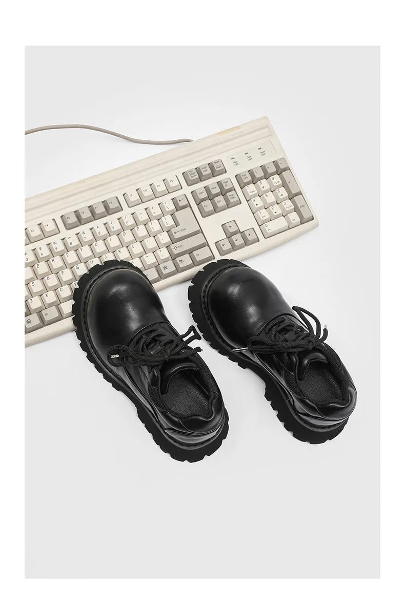 Upturned Head Platform Soles Men's and Women's Niche Couples Casual Genuine Leather Functional Wind High Street Derby Shoes