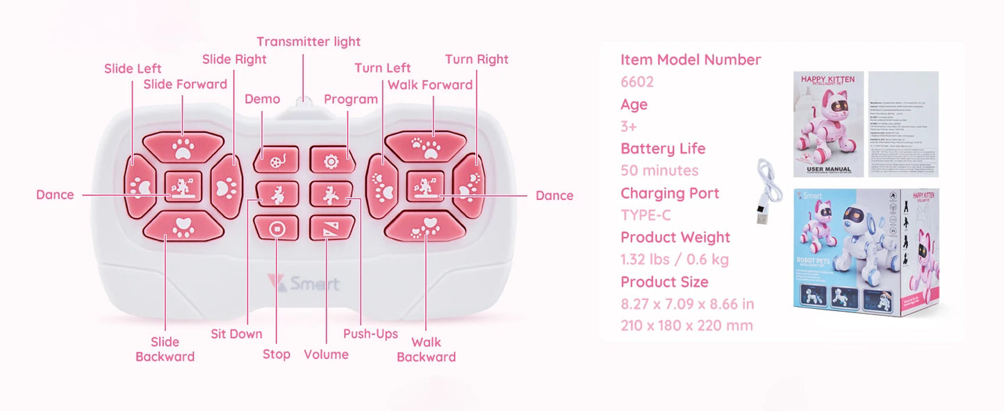 SucceBuy Intelligent Remote Control Robot Cat Electronic Stunt Voice Command Programmable Touch-sense Music Song Children's Toys
