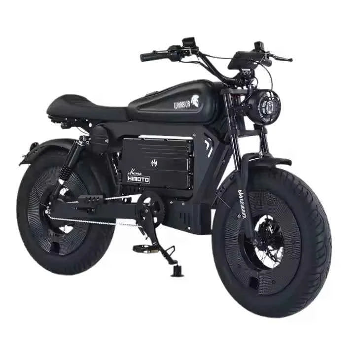 SXLL Vintage Fat Tire Ebike Himoto Black Warrior 1500W 60Ah Full Suspension Mtb Range Electric Mountain Bike Cruiser