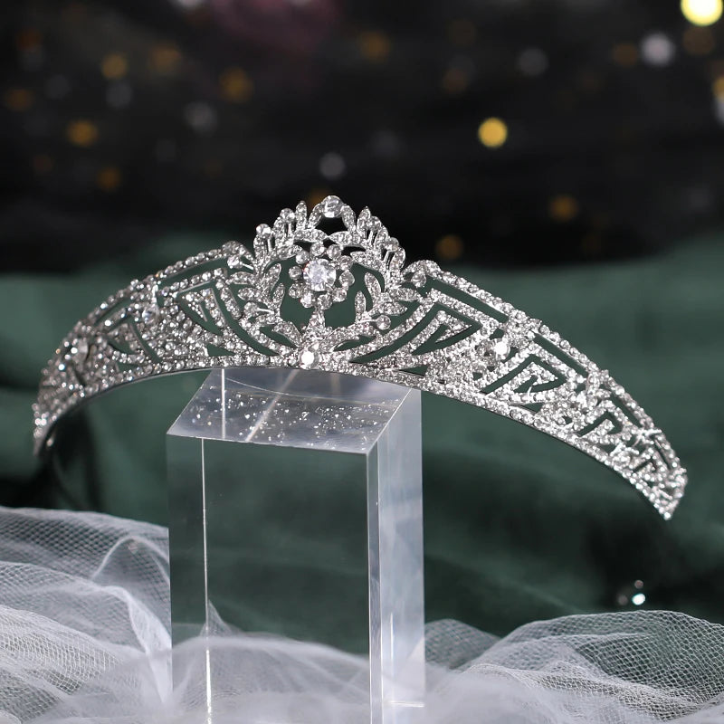 Baroque Silver Color Crystal Flower Bridal Tiaras Crown Rhinestone Pageant Diadem Bride Headband Wedding Hair Accessories Bijoux