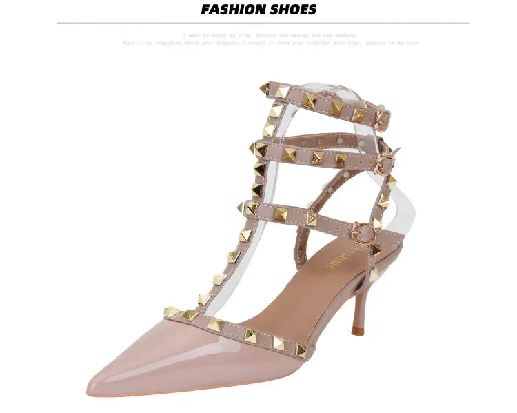 Designer Narrow Band Buckle Strap Pumps Women Sexy Pointed Toe Thin Heels Wedding Banquet Dress Mule Ladies Shoes Zapatos Mujer