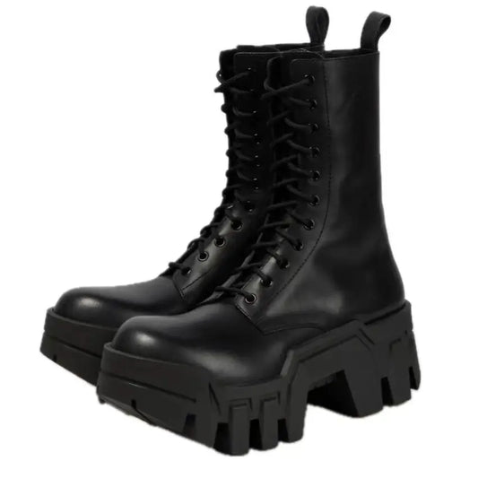 Men's Bulldozer Car Round Head Thick Sole High Top Increase Gear Bottom Chelsea Motorcycle Sneakers Boots