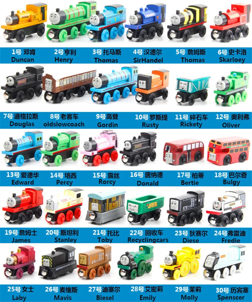 10Pcs/Set Magnetic Wooden Trains Toys Track Railway Vehicle Wood Locomotive Carriage Model For Thomaing Train Toy Gift Children