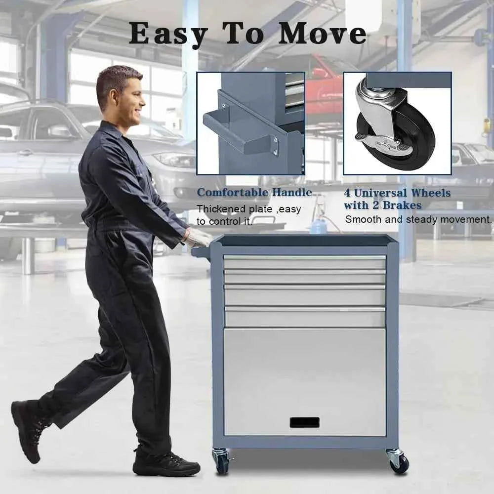 Gray 2-in-1 Mobile Rolling Tool Chest with Detachable Drawers, Large Lockable Metal Toolbox for Garage Workshop