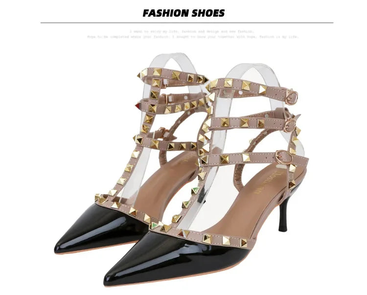 Designer Narrow Band Buckle Strap Pumps Women Sexy Pointed Toe Thin Heels Wedding Banquet Dress Mule Ladies Shoes Zapatos Mujer