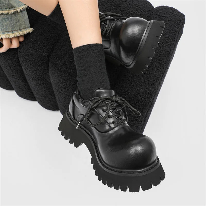 Upturned Head Platform Soles Men's and Women's Niche Couples Casual Genuine Leather Functional Wind High Street Derby Shoes