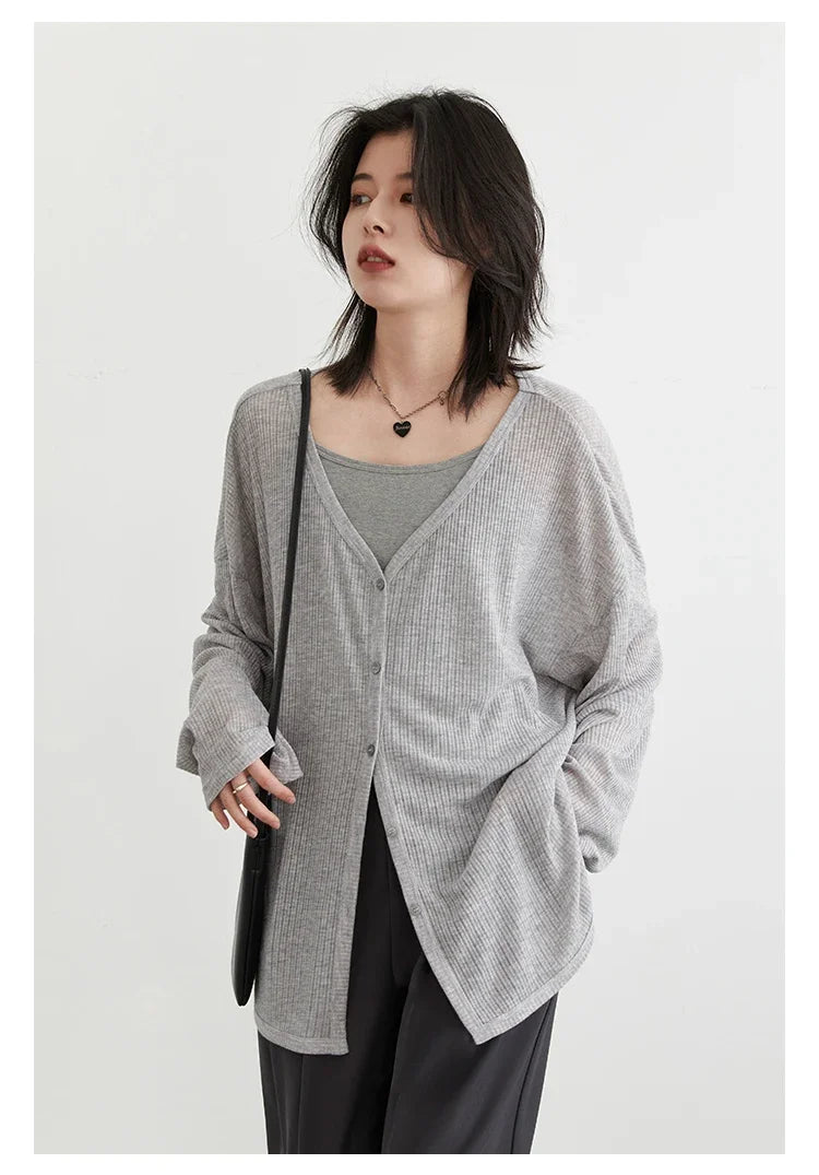Women's Lightweight V-Neck Long Sleeve Cardigan Top, Sun Protection Spring Summer Autumn Jacket for Casual Daily Outwear