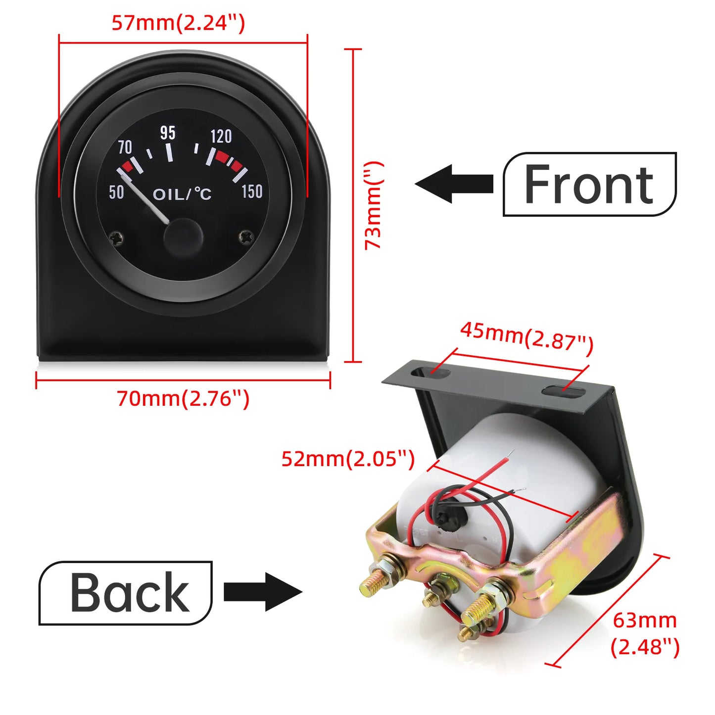 Auto Temperature Meter with Sensor 1/8 NPT 52mm LED Digital Oil /Water Temp Indicator PSI Oil Press Black Gauge Fit Gasoline Car