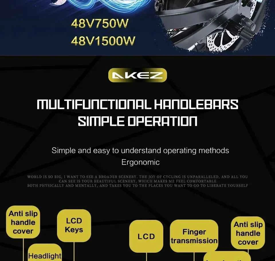 Electric Bicycle AKEZ Dual shock absorption 1500W motor 48V18AH battery Electric Bike 20 inch tire fat mountain off-road E-Bike