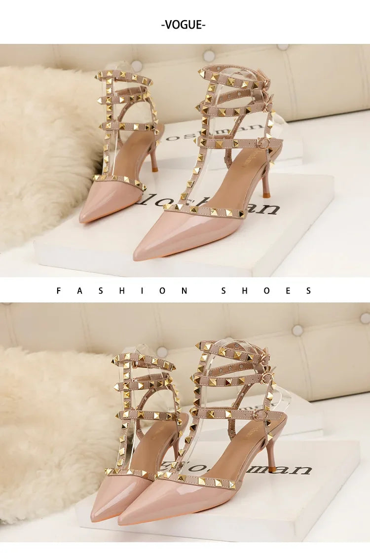 Designer Narrow Band Buckle Strap Pumps Women Sexy Pointed Toe Thin Heels Wedding Banquet Dress Mule Ladies Shoes Zapatos Mujer