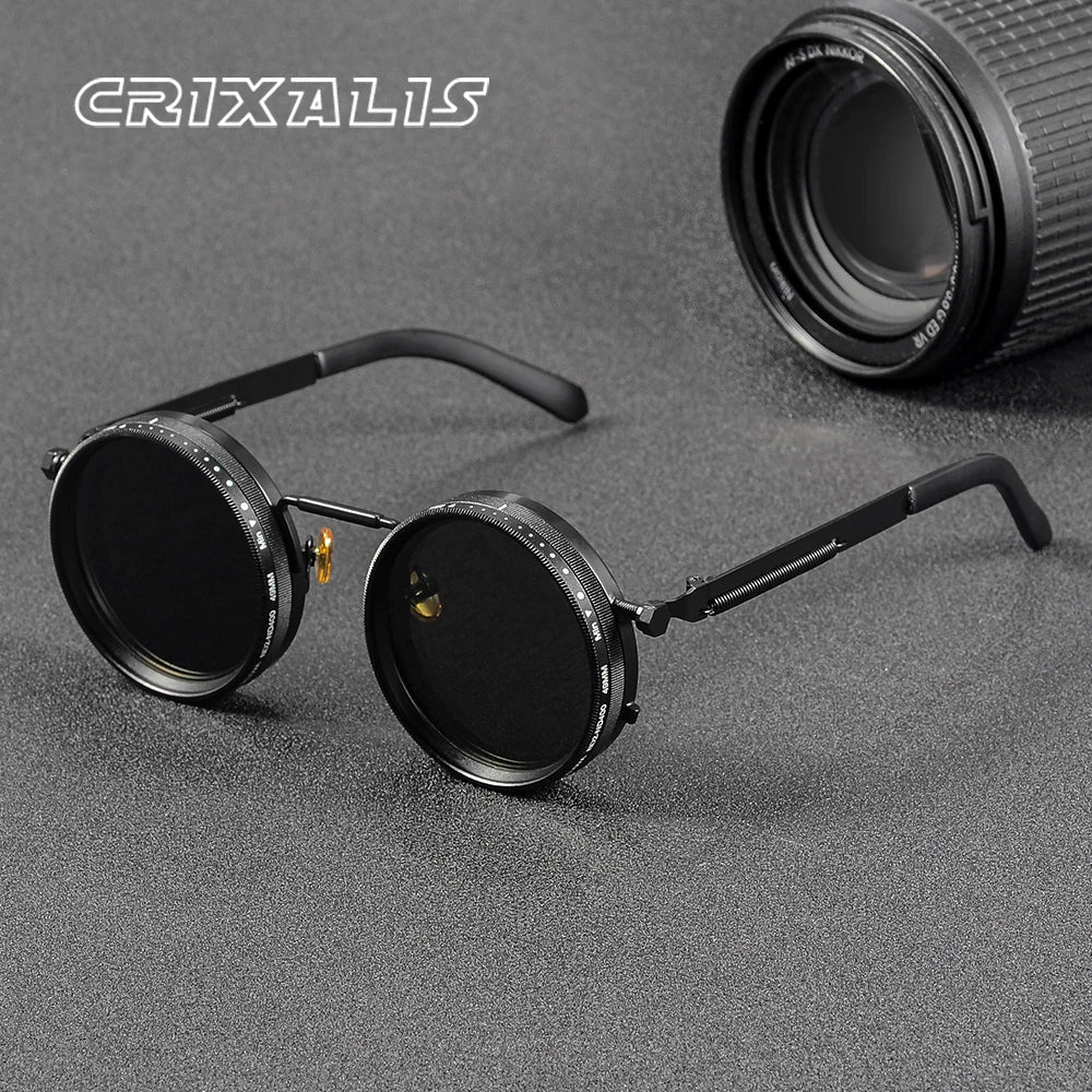 CRIXALIS Polarized Round Sunglasses ND9 Adjustable Dimming Men Women Retro Punk Men's Fishing Eyeglasses Outdoor Shades UV400