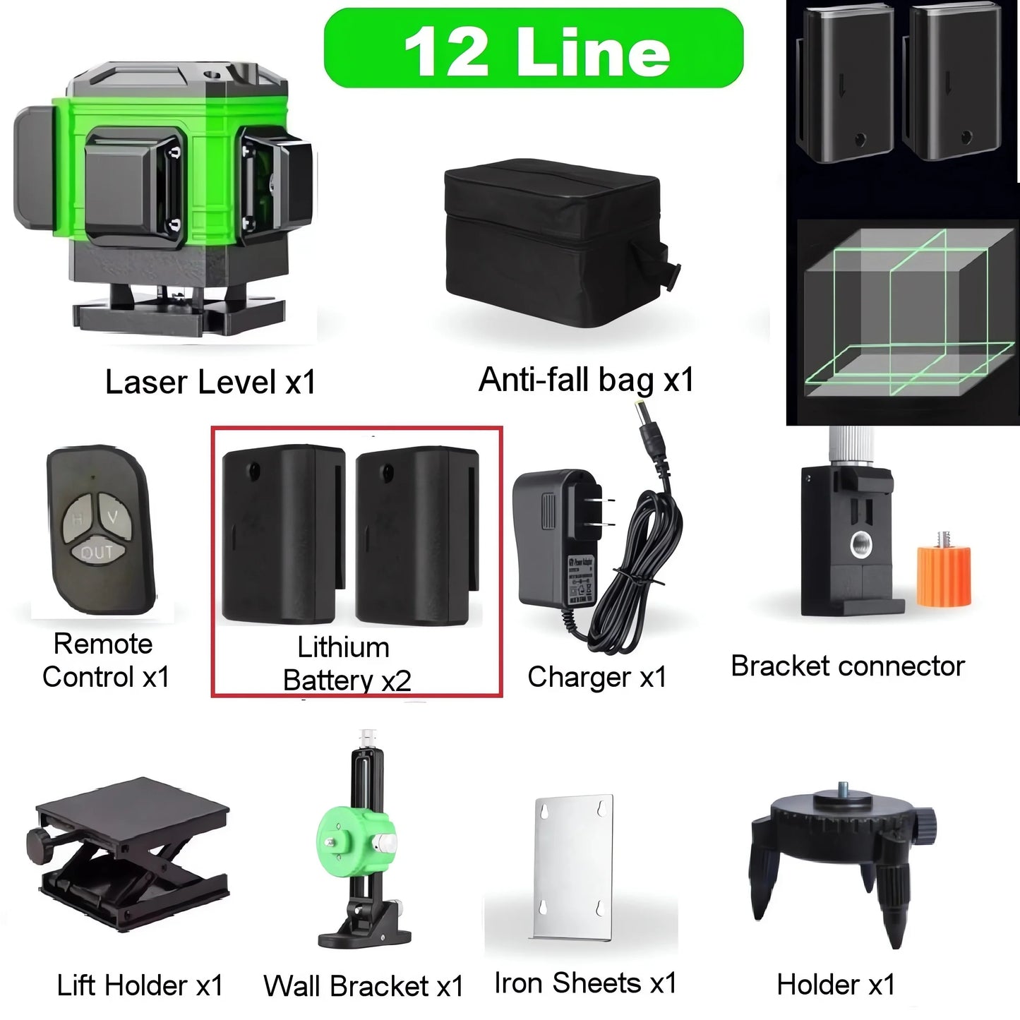 2 batteries laser level 8/12/16 line green light high-precision automatic line shipped from Brazil warehouse duty-free
