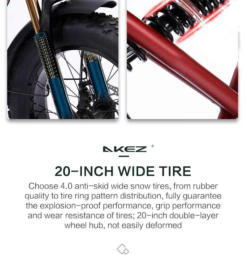 Mountain Adult Akez Electric Bicycler 1500W motor 48V 36AH Removable lithium Battery E bike 20 inch Tire Off-road Electric Bike