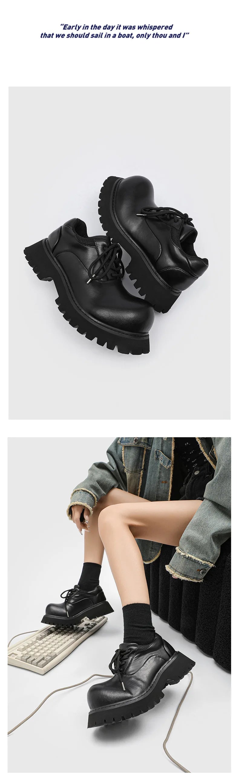 Upturned Head Platform Soles Men's and Women's Niche Couples Casual Genuine Leather Functional Wind High Street Derby Shoes