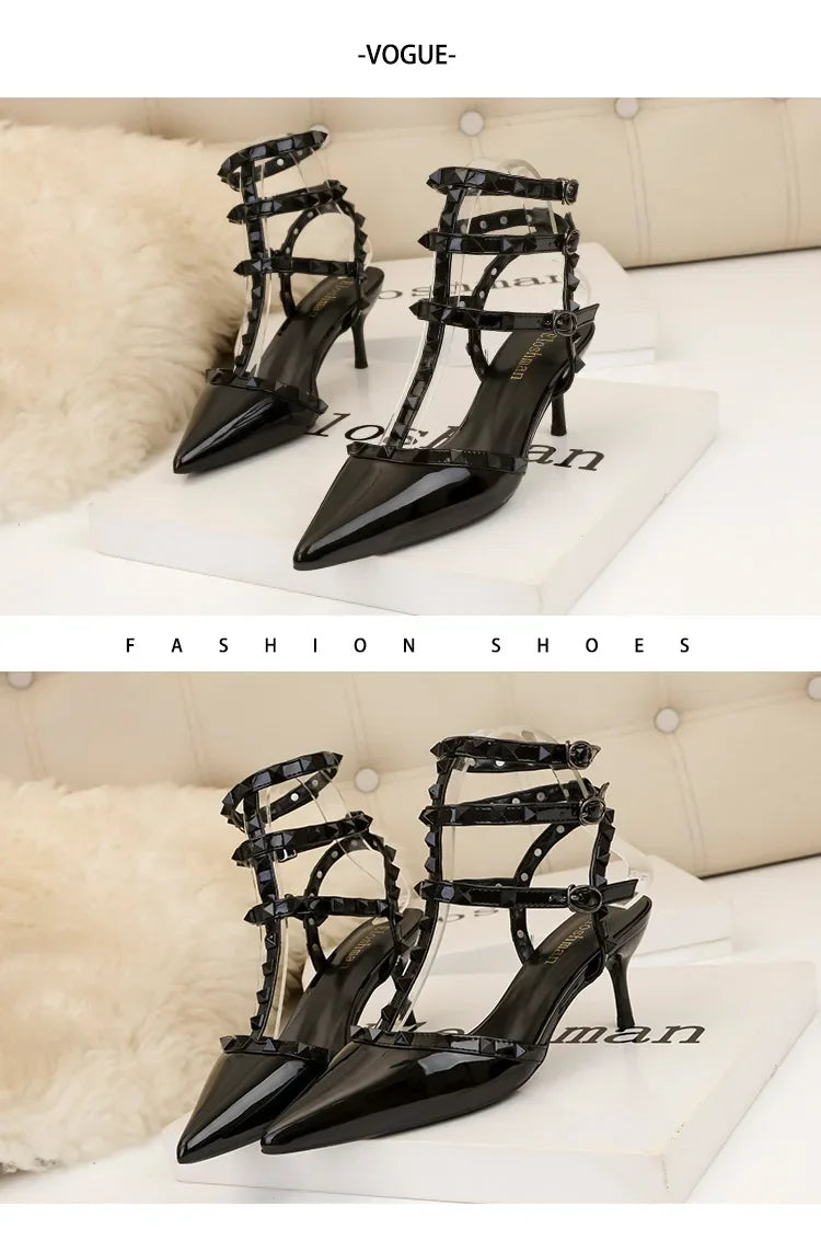Designer Narrow Band Buckle Strap Pumps Women Sexy Pointed Toe Thin Heels Wedding Banquet Dress Mule Ladies Shoes Zapatos Mujer