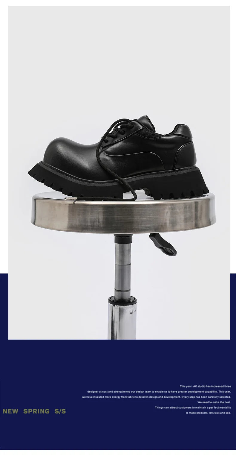 Upturned Head Platform Soles Men's and Women's Niche Couples Casual Genuine Leather Functional Wind High Street Derby Shoes