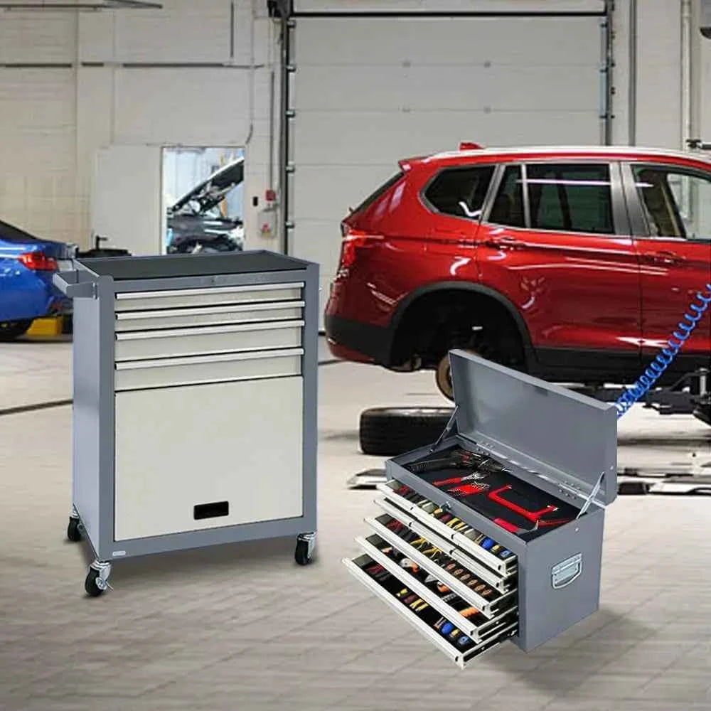 Gray 2-in-1 Mobile Rolling Tool Chest with Detachable Drawers, Large Lockable Metal Toolbox for Garage Workshop