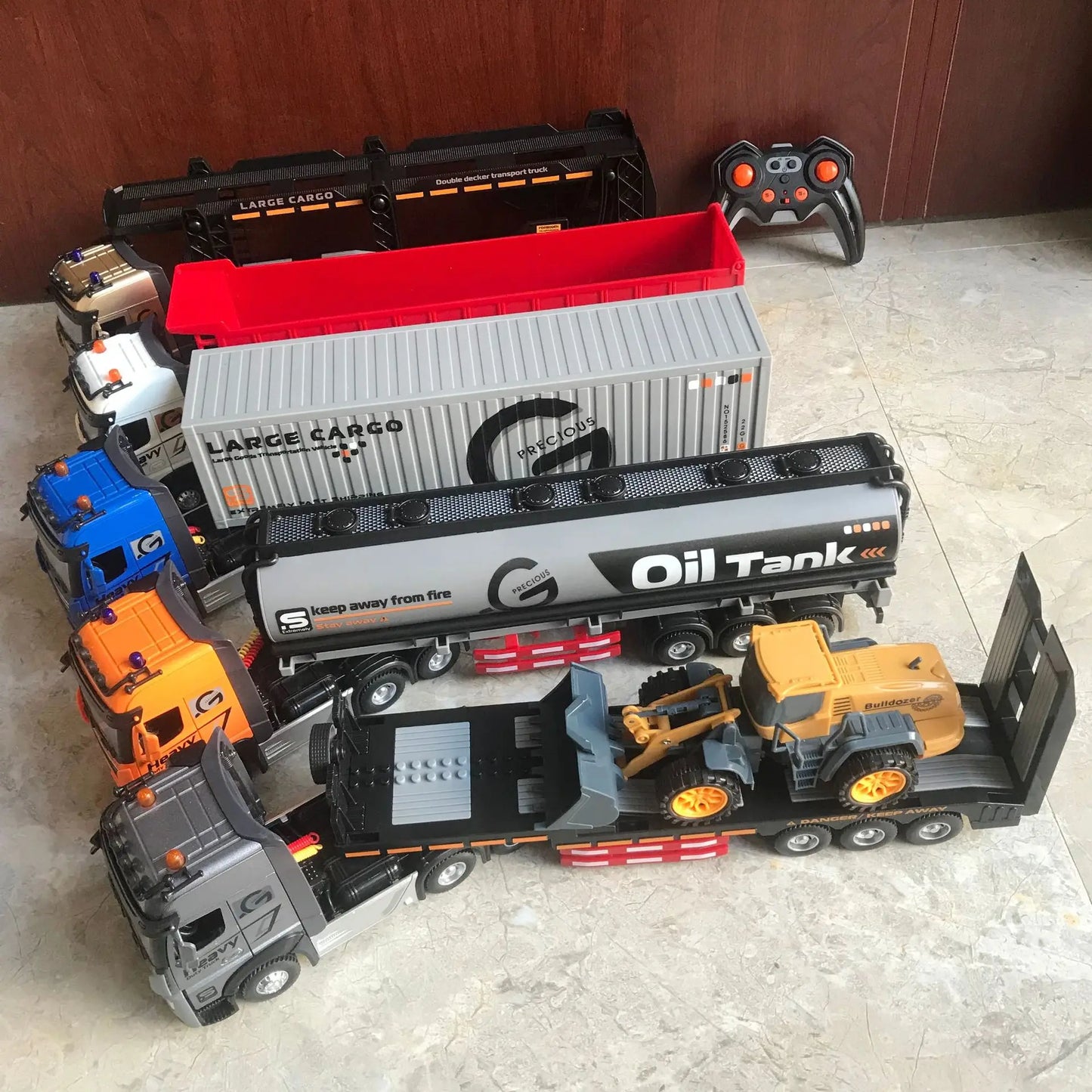 RC Car Big Remote Control Oil Tank Truck 9CH Alloy Electronic Simulation Trailer LED Music RC Container Truck Rechargeable Toy