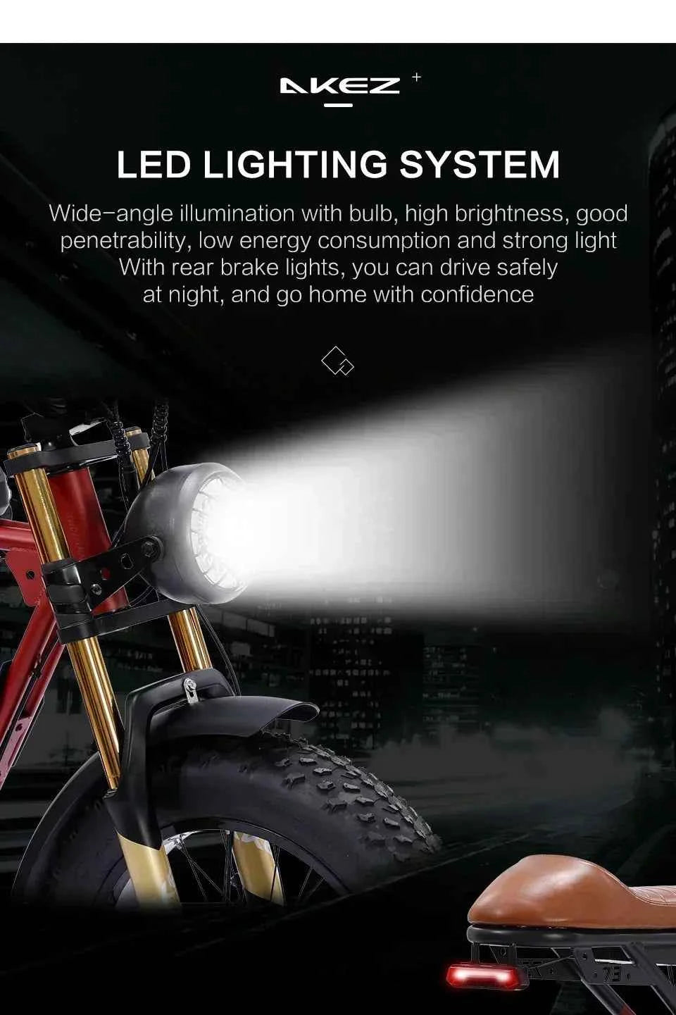 Mountain Adult Akez Electric Bicycler 1500W motor 48V 36AH Removable lithium Battery E bike 20 inch Tire Off-road Electric Bike