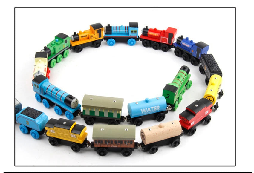 10Pcs/Set Magnetic Wooden Trains Toys Track Railway Vehicle Wood Locomotive Carriage Model For Thomaing Train Toy Gift Children