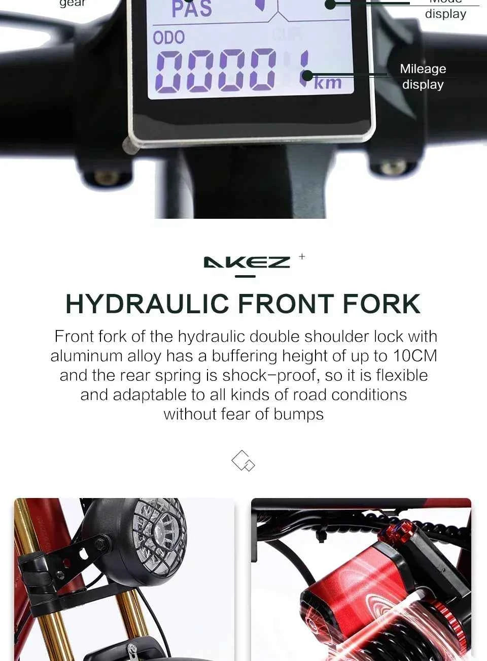 Mountain Adult Akez Electric Bicycler 1500W motor 48V 36AH Removable lithium Battery E bike 20 inch Tire Off-road Electric Bike