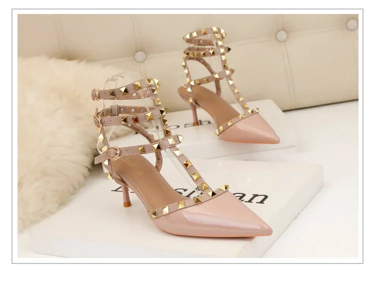 Designer Narrow Band Buckle Strap Pumps Women Sexy Pointed Toe Thin Heels Wedding Banquet Dress Mule Ladies Shoes Zapatos Mujer