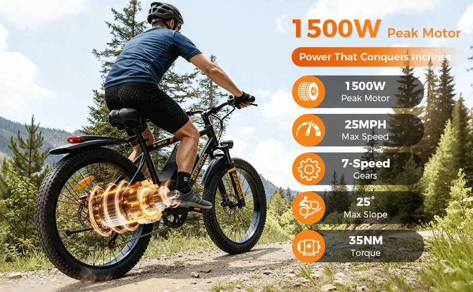 500W Adult Electric Bike 25MPH 48V15AH Mountain Electric Bicycle Outdoor Sports 26 Inch Fat Tire Motorcycle E Bike