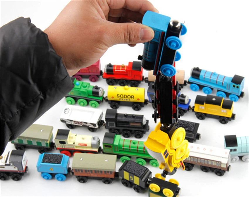 10Pcs/Set Magnetic Wooden Trains Toys Track Railway Vehicle Wood Locomotive Carriage Model For Thomaing Train Toy Gift Children