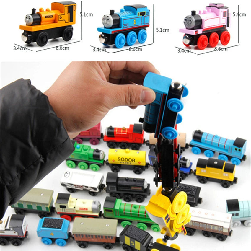 10Pcs/Set Magnetic Wooden Trains Toys Track Railway Vehicle Wood Locomotive Carriage Model For Thomaing Train Toy Gift Children