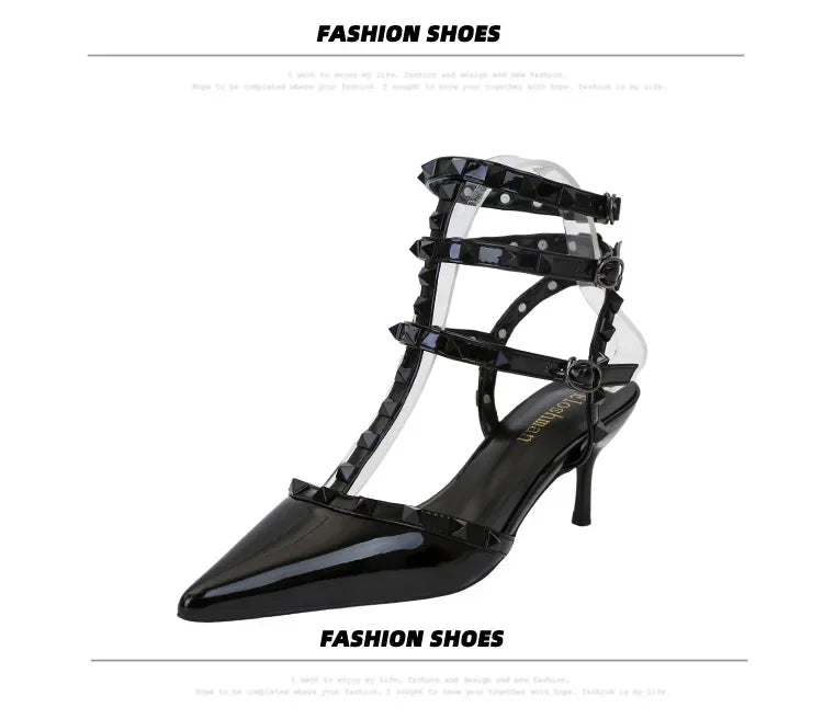 Designer Narrow Band Buckle Strap Pumps Women Sexy Pointed Toe Thin Heels Wedding Banquet Dress Mule Ladies Shoes Zapatos Mujer