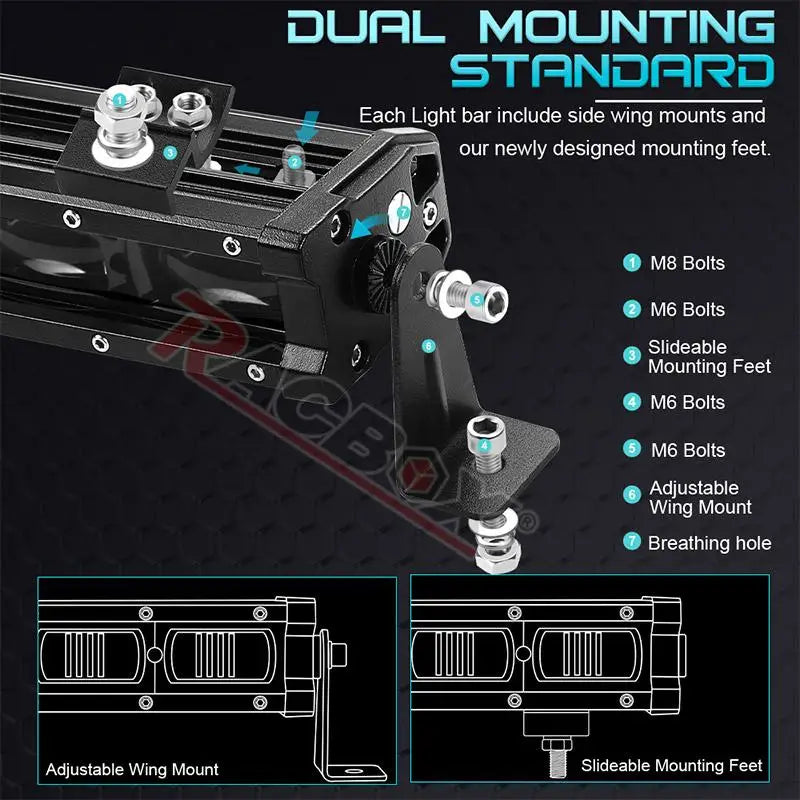 RACBOX 8 14 20 inch 6D Lens Single Row Led Light Bar for Jeep Lada Offroad ATV UTV UAZ Car Driving Work Light 12V 24V Fog Lamp
