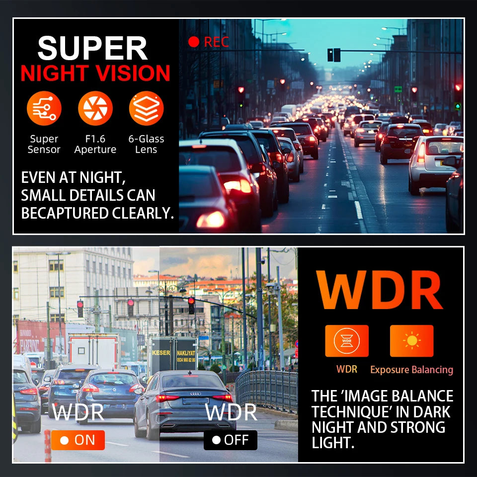 4K Dash Cam Ultra HD Night Vision Loop Recording Supports Built-in WiFi APP Control Optional 1080P Rear Camera