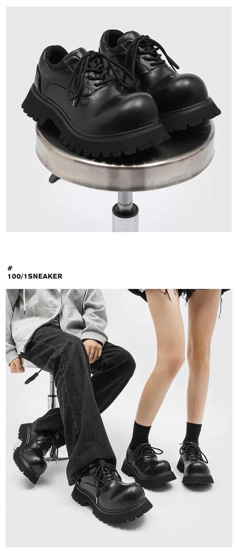 Upturned Head Platform Soles Men's and Women's Niche Couples Casual Genuine Leather Functional Wind High Street Derby Shoes