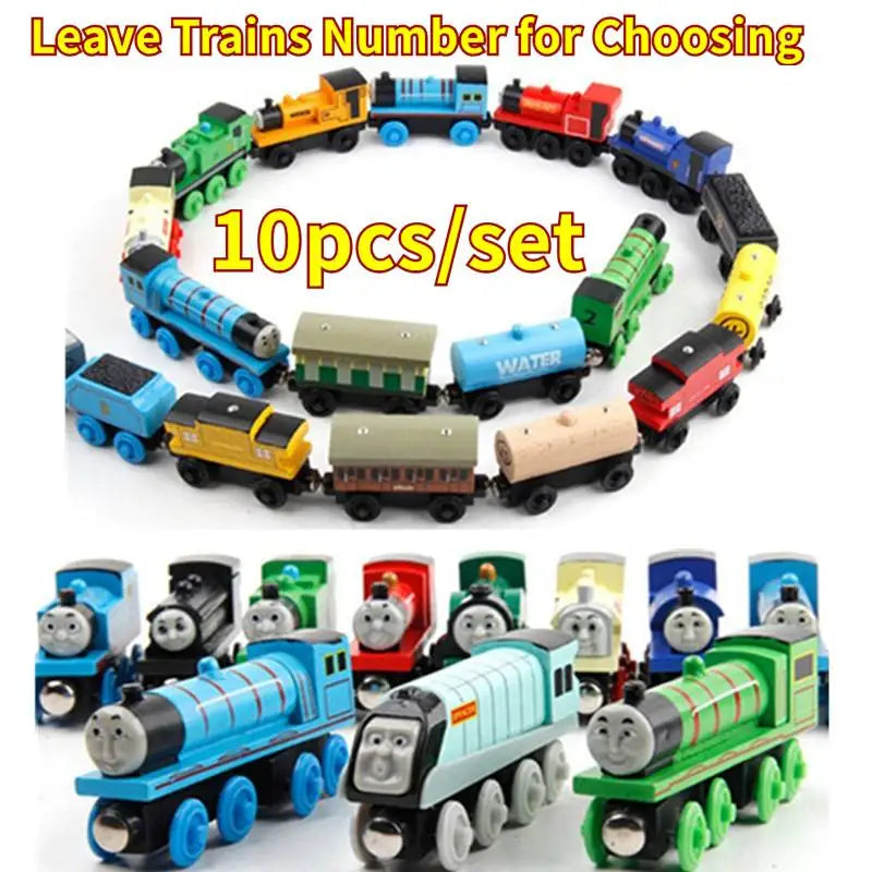 10Pcs/Set Magnetic Wooden Trains Toys Track Railway Vehicle Wood Locomotive Carriage Model For Thomaing Train Toy Gift Children
