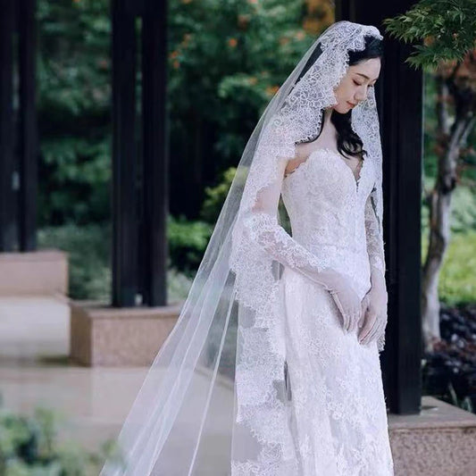 Real Photo 3M One Layer Wedding Veil With Comb Soft Eyelash Lace Edge Bridal Veils Appliqued Cathedral Bride Headwear Custom