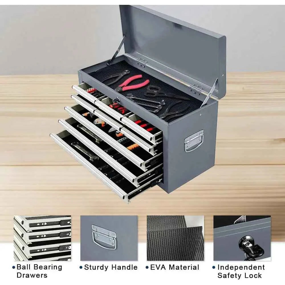 Gray 2-in-1 Mobile Rolling Tool Chest with Detachable Drawers, Large Lockable Metal Toolbox for Garage Workshop