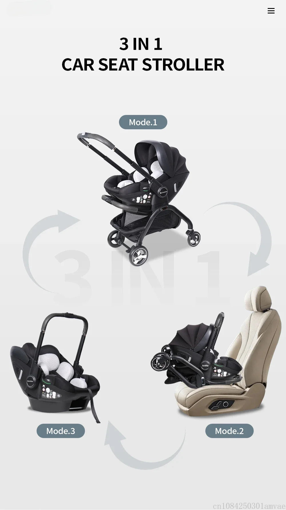 3 in 1 Newborn Baby Stroller Portable Child Car Seat Luxury Baby Stroller Foldable Baby Carriage two-way adjustable armrests